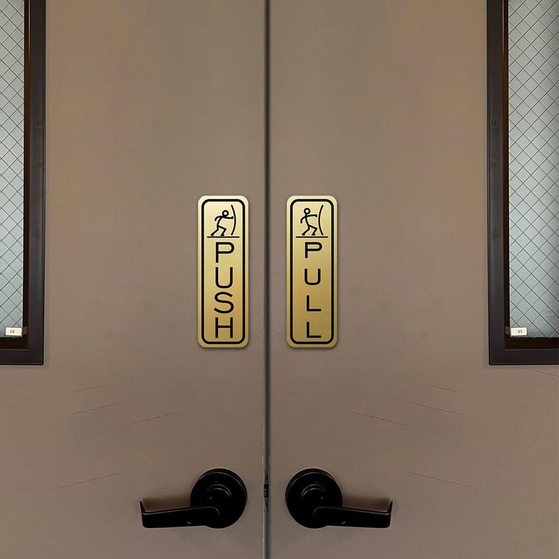 All Quality Classic Fun Push Pull Door Signs - Durable Material | Set of Two Signs | Door Entrance Signs (Brushed Silver) - Medium 1 Pack - Image 3